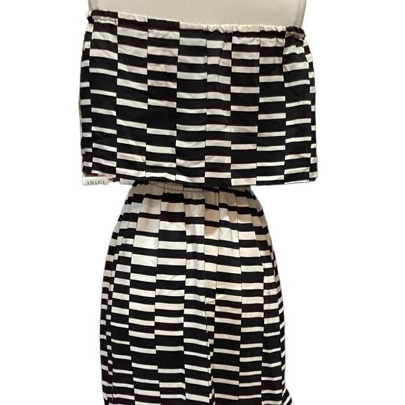 Parker black and white dress off-shoulder 100% silk size M - Picture 4 of 11